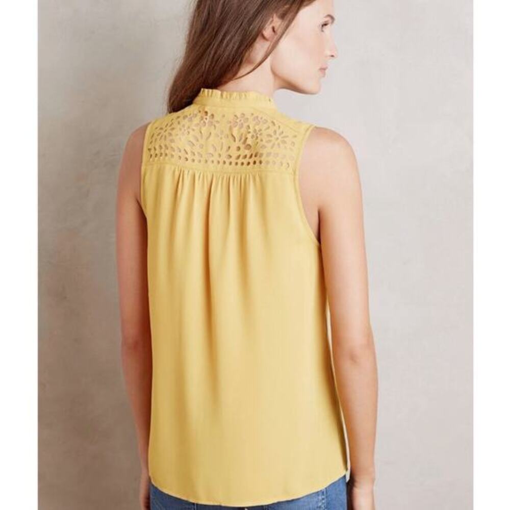 Anthropologie Luca Tie-Neck Blouse‎ by Maeve Medium 10 Yellow Laser Cut - Picture 4 of 8